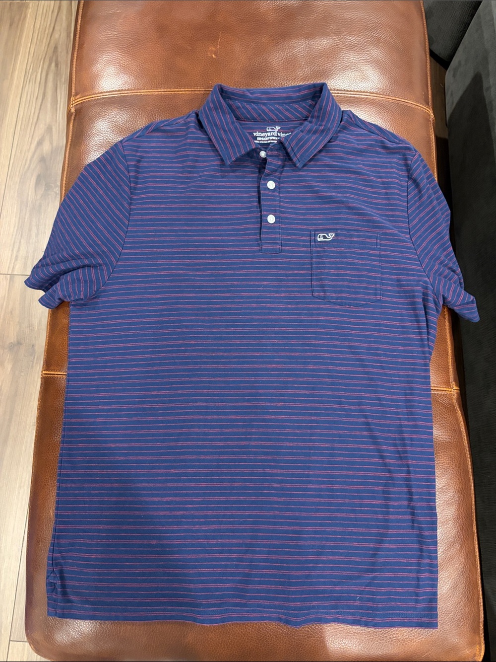 Vineyard Vines Men's Navy Polo with Nantucket Red Stripes